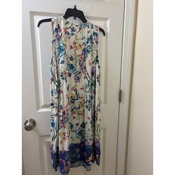 J. Jill Women’s XL Pleated Dress Floral Multi Color White Pockets A-Line Spring - Picture 8 of 15